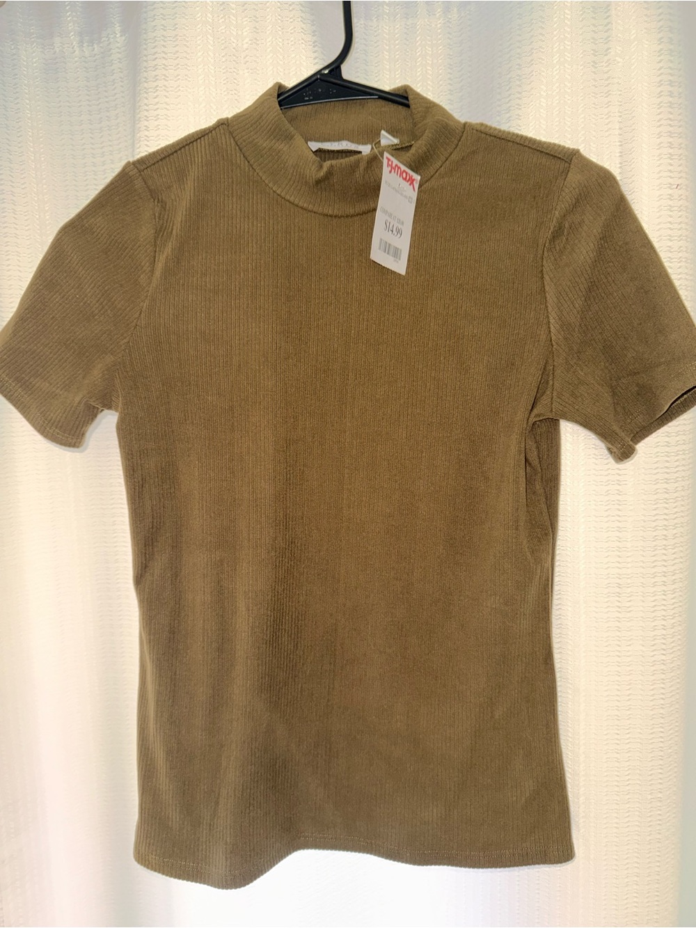 Mock Neck Short Sleeve Ribbed Top - Olive womens xs Cyrus new